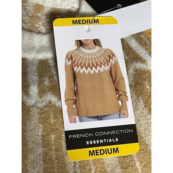 French Connection Essentials Sweater Womens Medium Fair Isle Nordic Camel Brown - Picture 7 of 9